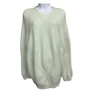 Liz Claiborne Woman 3X Sweater Sea Green Mint Cable Diamond Side Buttons Roomy